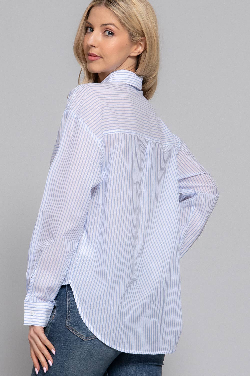 Active Basic | Active USA - Wholesale Button Down Shirt - Women's - Long Sleeve Y/D Stripe Voile Shirt2
