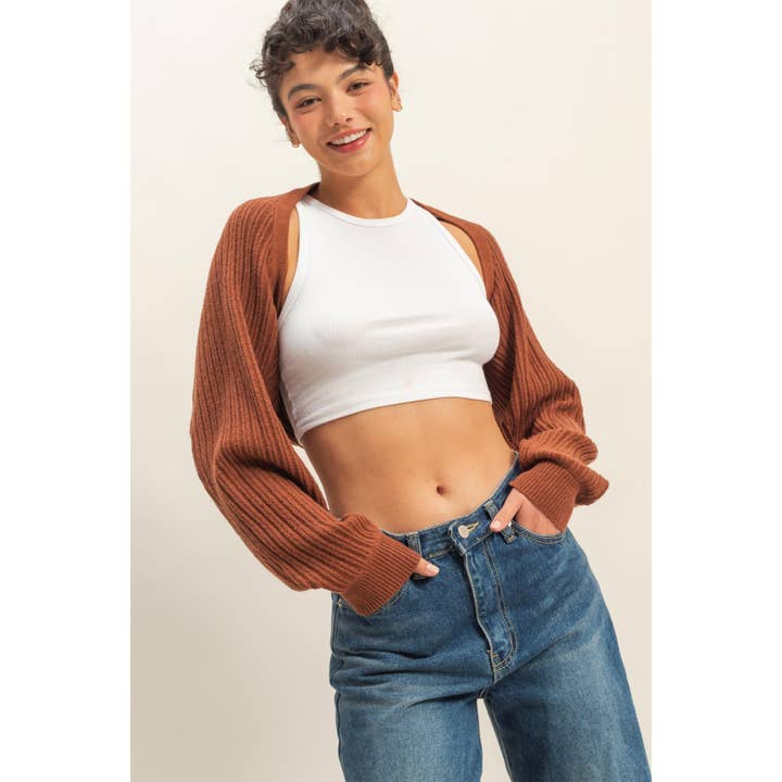 Cardigan bolero in maglia a costine per la vendita all'ingrosso da parte di Double Zero