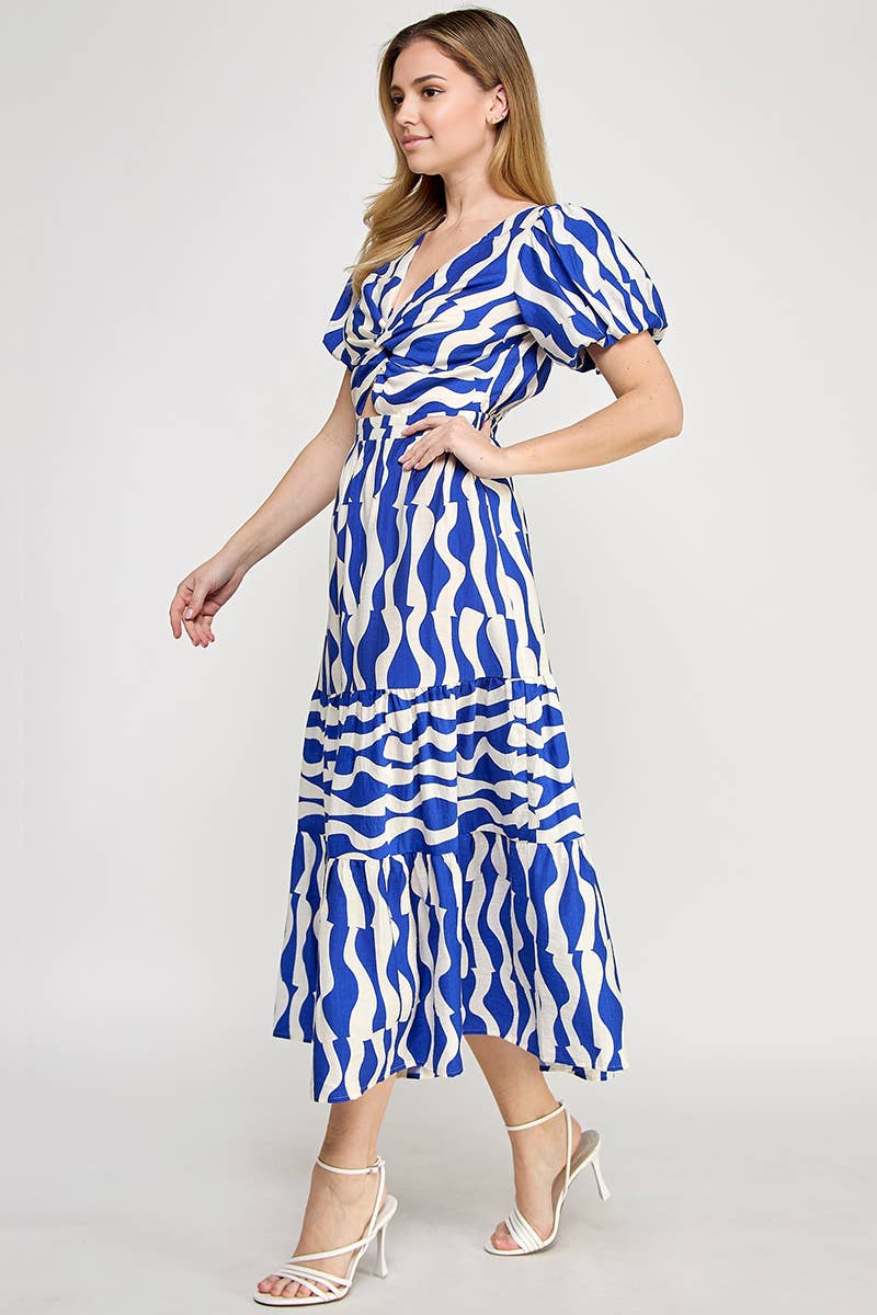 RUBIENN - Wholesale Dress - Women's - Wavy Stripe Print Tied Front Maxi Dress7