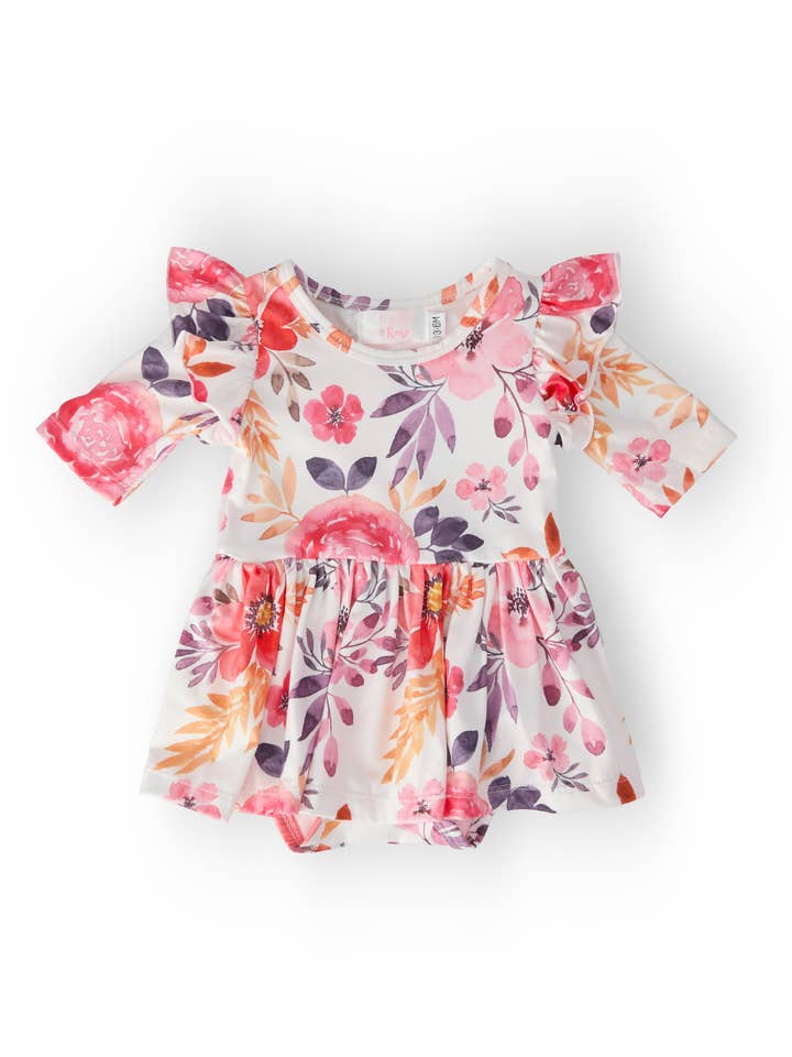 Tangerine Leaves Twirl Flutter Bodysuit for wholesale by Mila & Rose