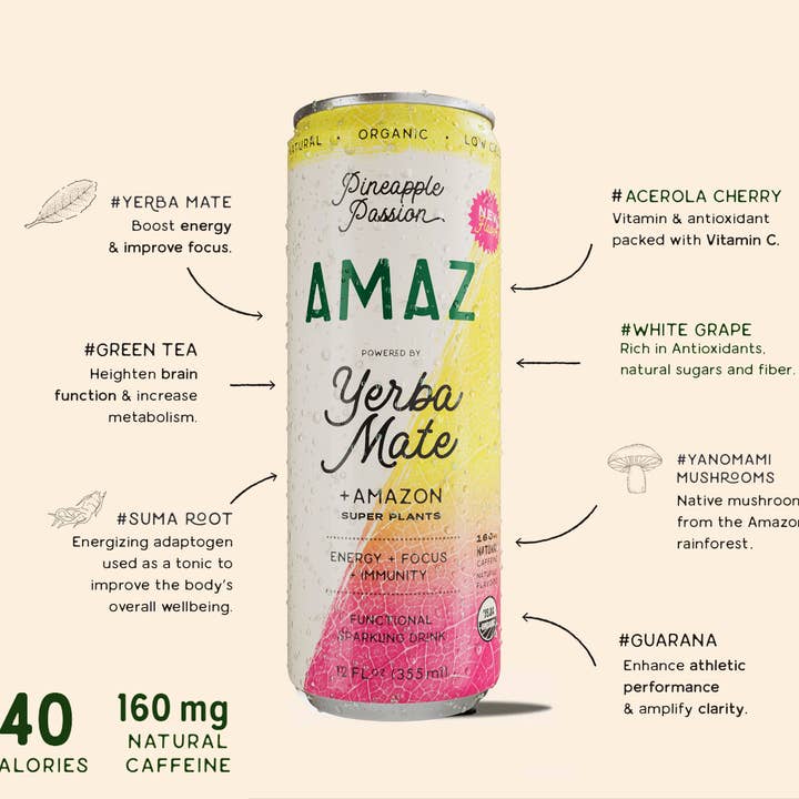Amaz - Wholesale Sports/Energy Drink - AMAZ Pineapple Passion Yerba Mate Functional Drink 12oz2