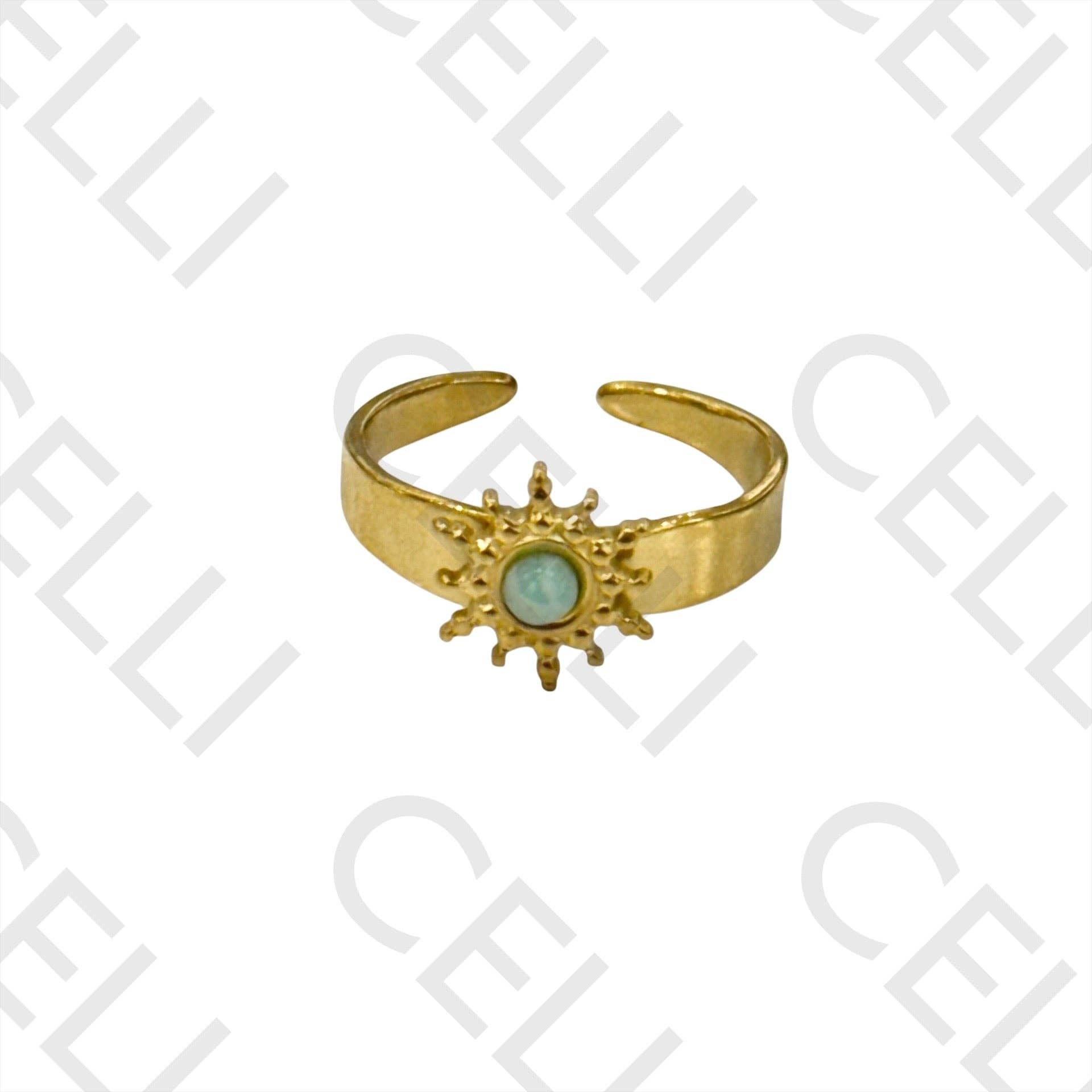 Celli Biju – Anel de banda por atacado – Anel de Aço - sol com pedras naturais3