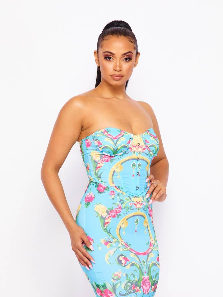 Strapless Baroque Print Bodycon Mini Dress for wholesale by N1