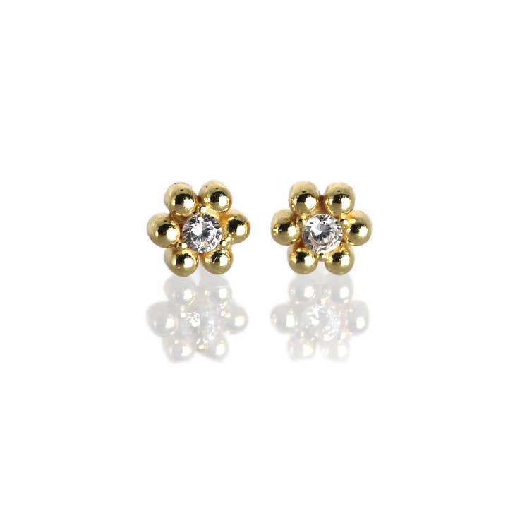 14K Natural Diamond Flower Stud Earrings for wholesale by AdoreJ Jewelry Wholesale