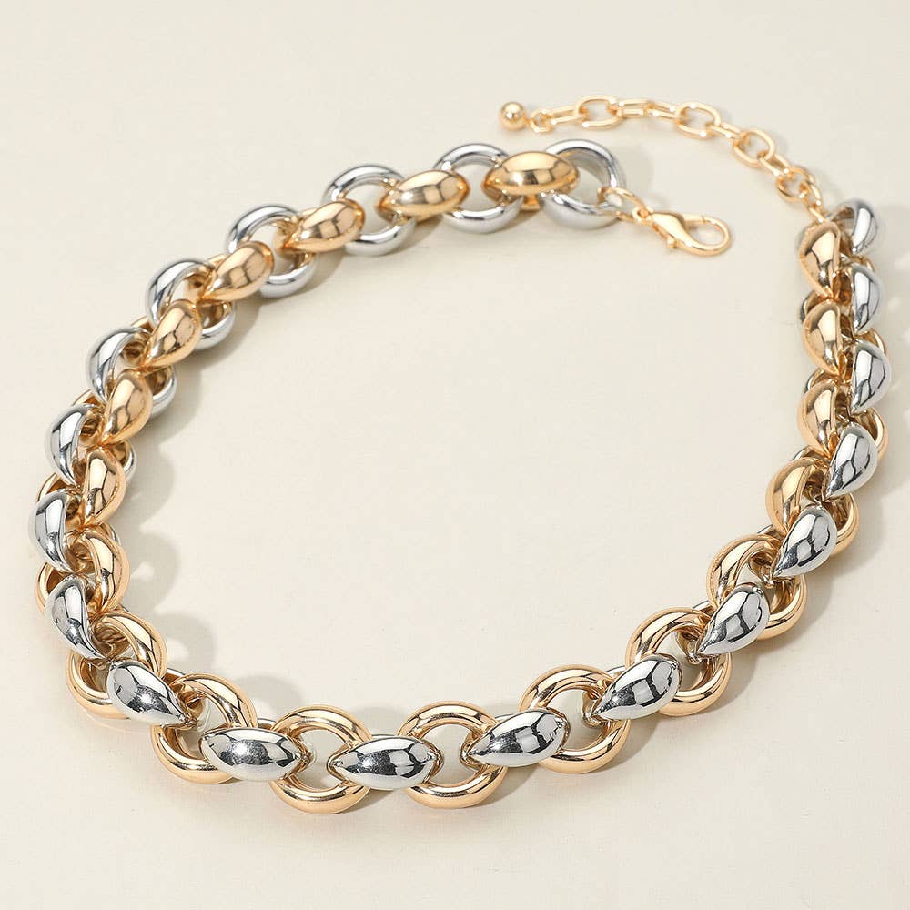 Sensibling Corp. - Wholesale Link & Chain Necklace - Chunky Two Tone Interlink Metal Chain Necklace3