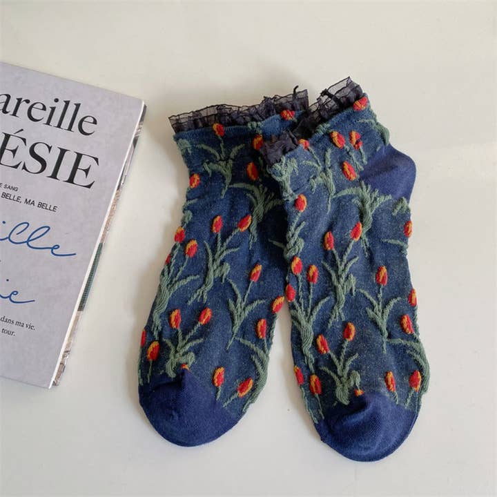 Funkyrel® Atzbranding Limited - Wholesale Socks - Women's - Rufia - Tulip Lace Trim Ankle Socks8