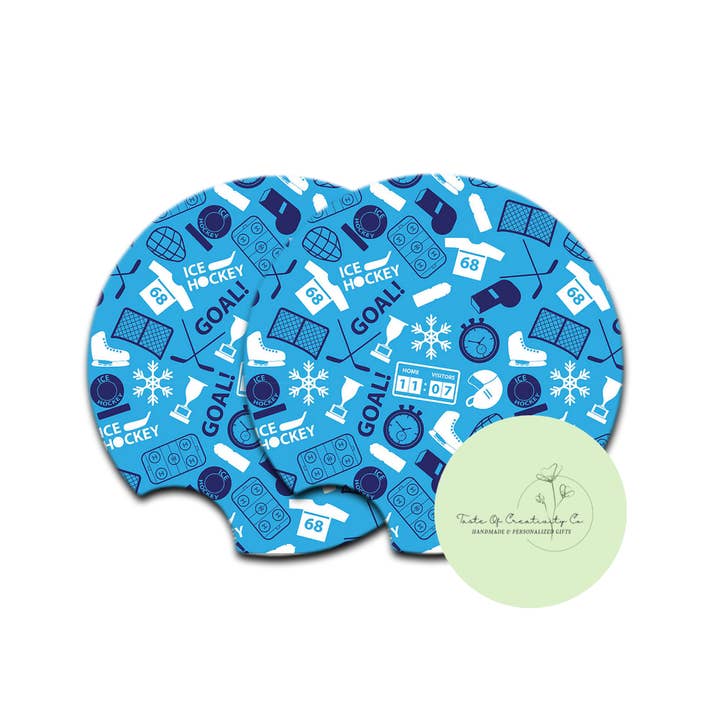 Ensemble de sous-verres "Hockey Game Blues", Accessoire de voiture, Cadeau pour elle, Collection Rinkside Social Club pour la vente par Taste of Creativity CO.