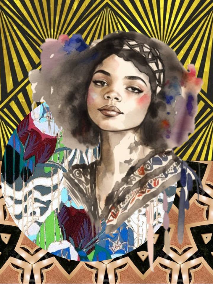 Stampa artistica digitale a collage Inez per la vendita all'ingrosso da parte di Blacartistry