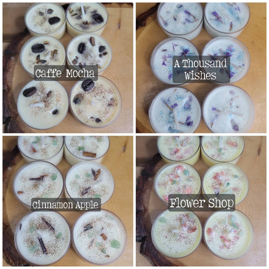 My Magic Place Shop - Wholesale Tea Light Candles - Soy Candles 6 Pack  with Herbs and Crystals4