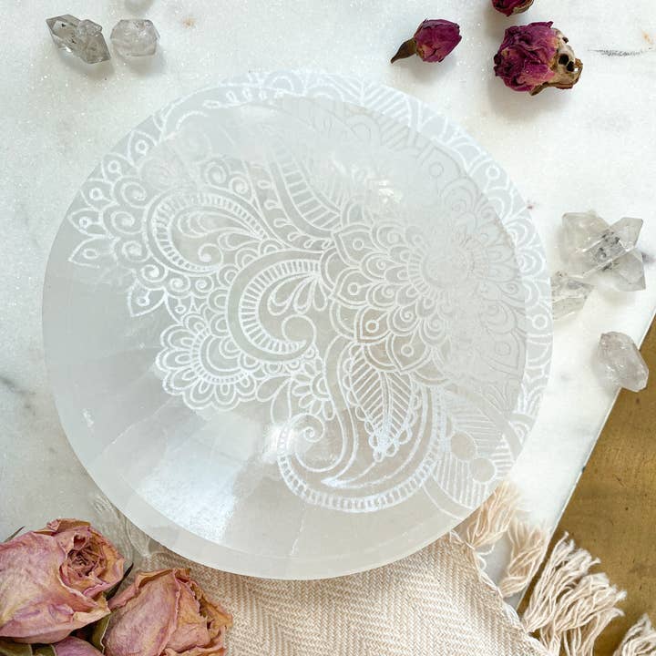 Fractalista Designs - Wholesale Meditation Supplies - Selenite Offering Bowl "Henna Prayer"