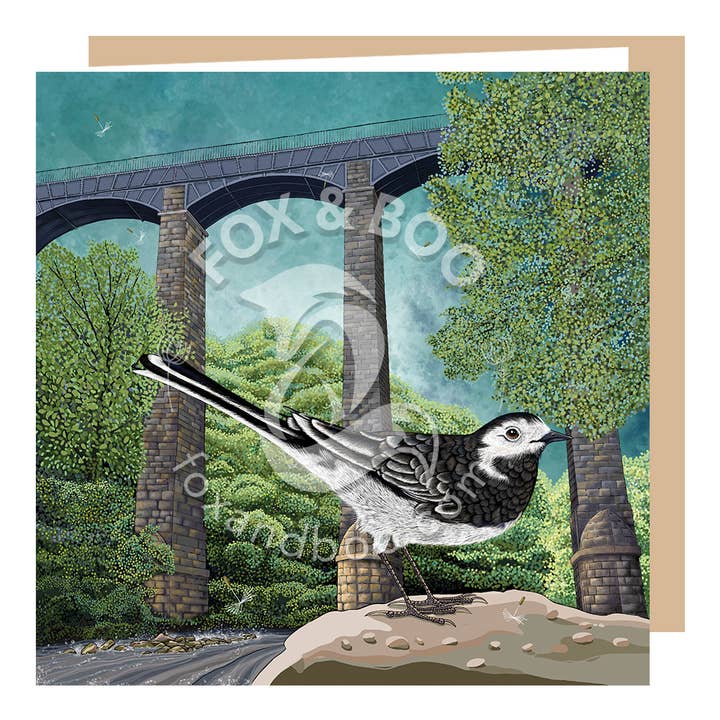 Wagtail at Pontcysyllte Greeting Card for wholesale by Fox & Boo