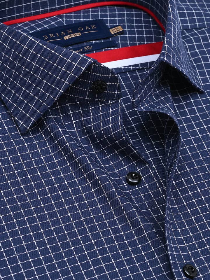 Smart Fit Navy Cotton Check Shirt for wholesale by Brian Oak Limited