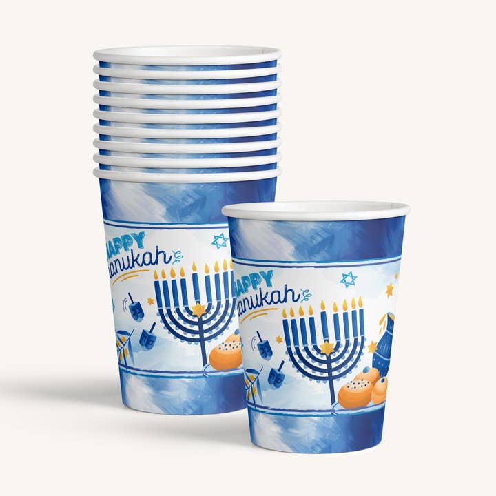 Chanukah Paper Cups 9 oz. - Blue - 10 Pack for wholesale by Ner Mitzvah