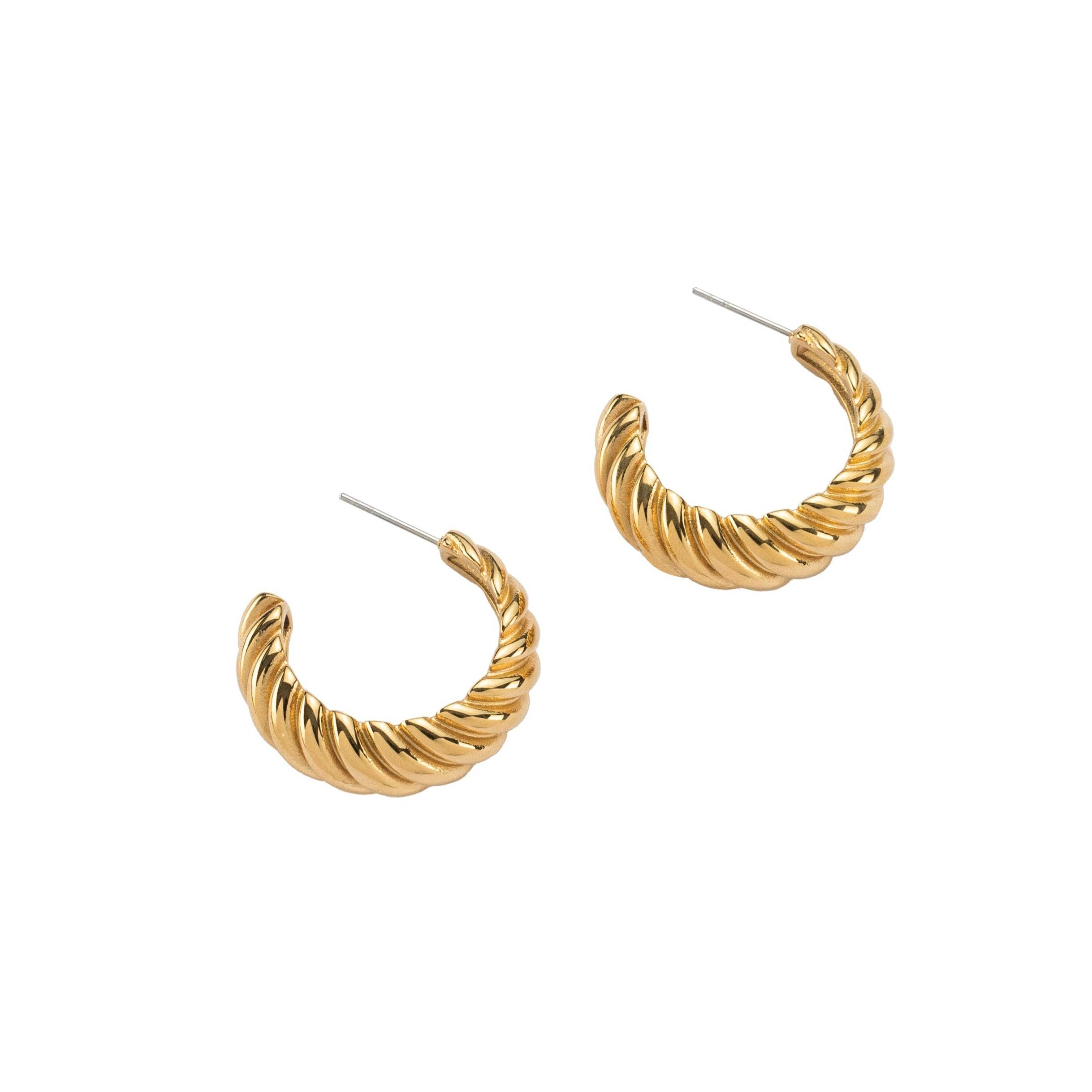 Brenda Grands Jewelry - Vente Créoles - Grandes créoles dorées tressées étanches2