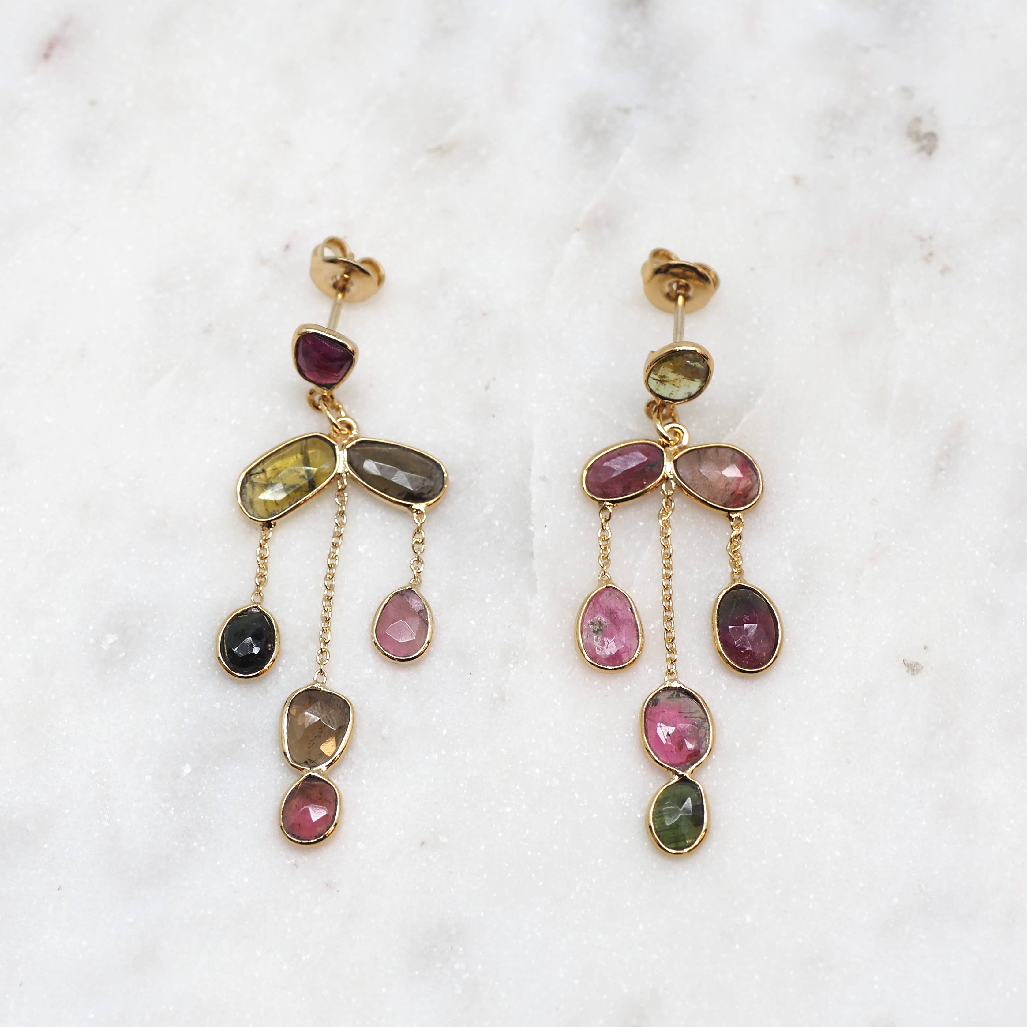 NIIKI PARIS - Venta al por mayor Pendientes colgantes - Arista - Pendientes de mujer bañados en oro con turmalinas