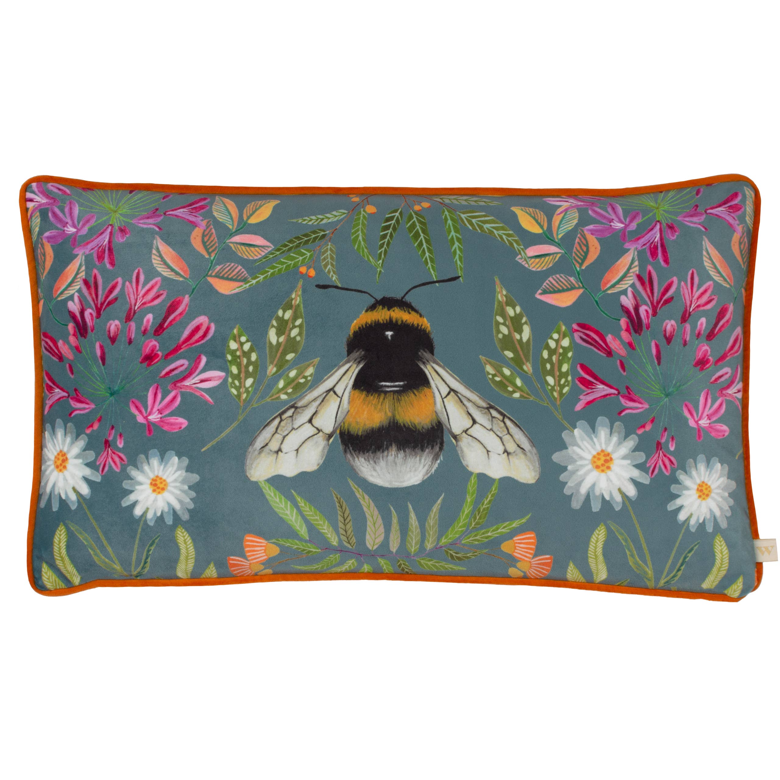 House of Bloom Zinnia Bee Rectangular Cushion Steel Blue for wholesale on Faire1