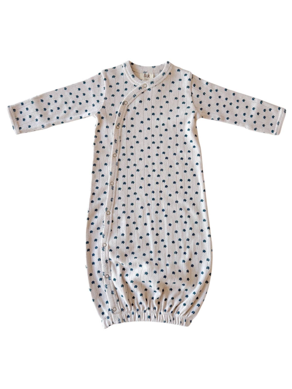SIIX Collection - Wholesale Babygown - Baby - Blue Flower / Organic Pointelle Gown1