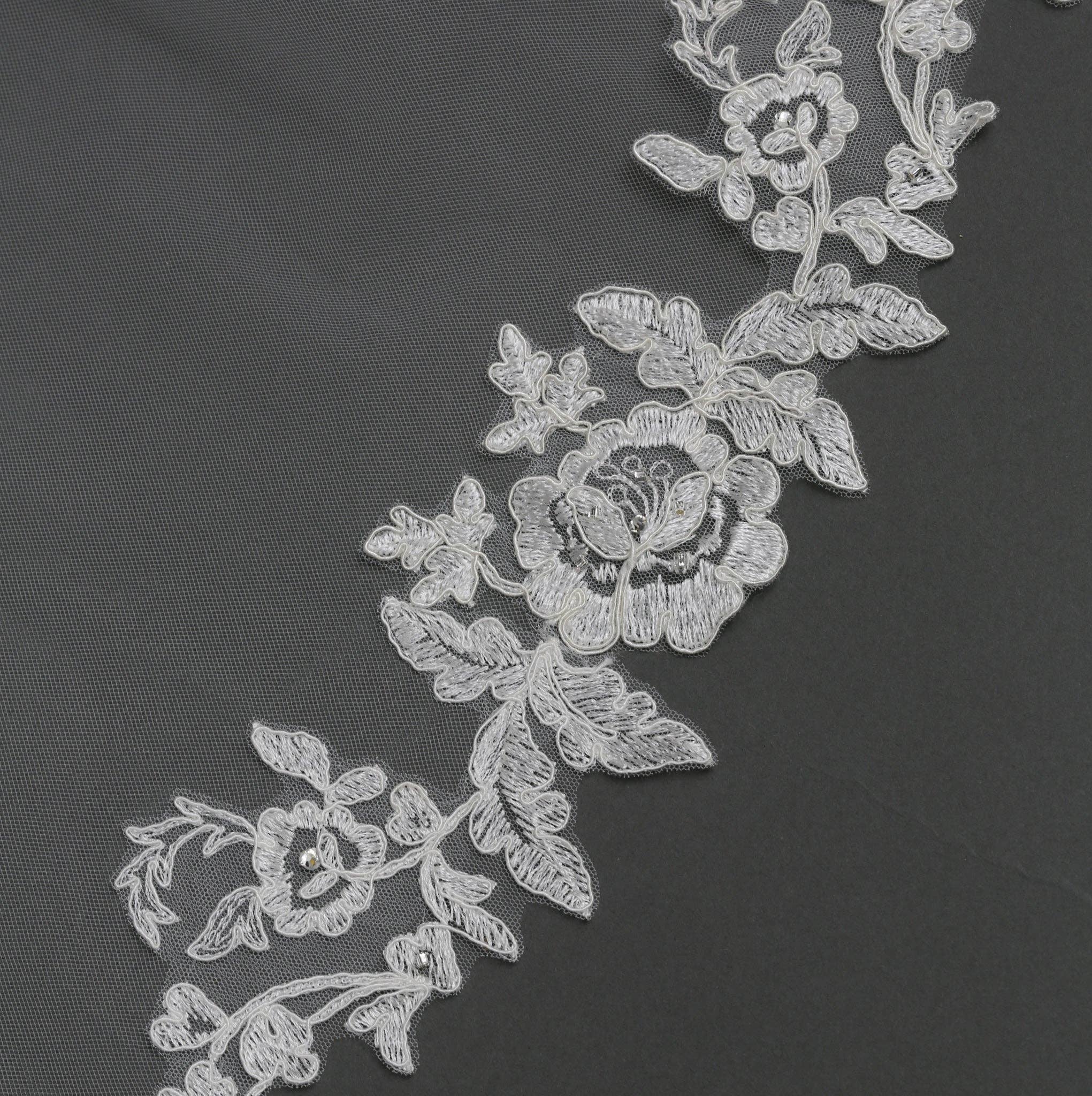 Farinosa Bridal – Véu - Mulher por atacado – FS6217-AC Véu de Noiva de Renda Floral Corte Anjo 108" 120"7