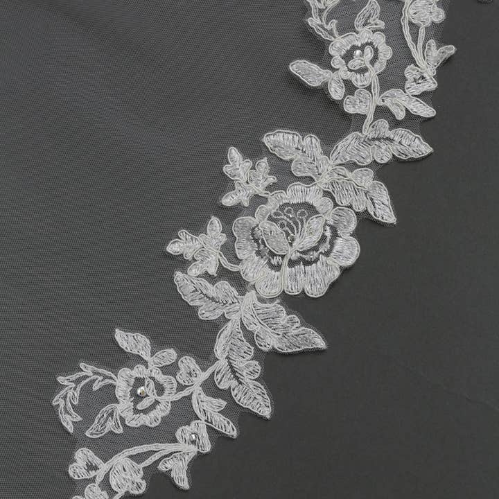 Farinosa Bridal – Véu - Mulher por atacado – FS6217-AC Véu de Noiva de Renda Floral Corte Anjo 108" 120"7