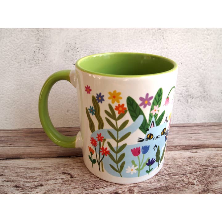 I LIKE CATS - Wholesale Coffee mug - Colourful cats with flowers illustrated coffee mug11