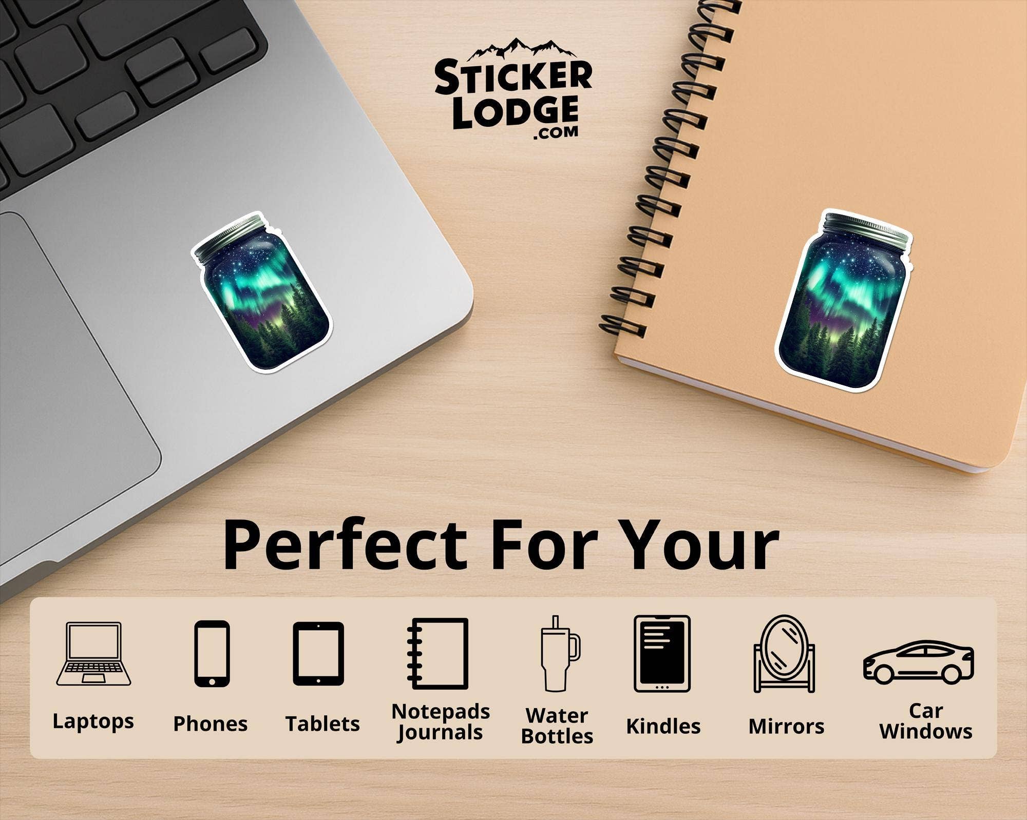 Sticker Lodge - Wholesale Phone & Laptop Stickers - Northern Lights in a Jar Vinyl Sticker2