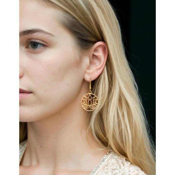 yellow gold SPE0059 - Lotus Flower Earrings for wholesale on Faire