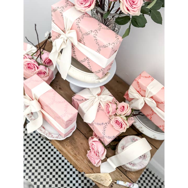 CHIC&PAPER - Wholesale Wrapping Paper Roll - 70cm x 100m Rolls CELOSIA LARGE Peach/Mustard2