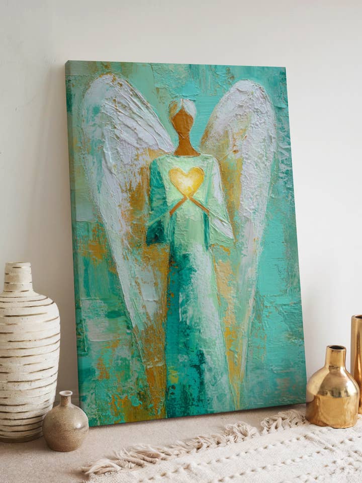 "Hjärteängel" – Andlig dukskonst i turkos & guld för wholesale av Seelenzauberstudio