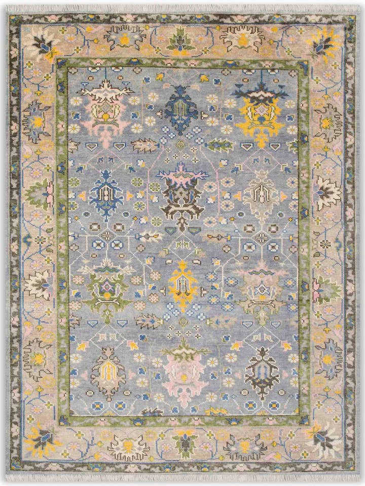 8x10Blauw William Morris Oushak Wol Tapijt Handgeknoopt G-10548 voor wholesale door Aesthetic Homes LLC