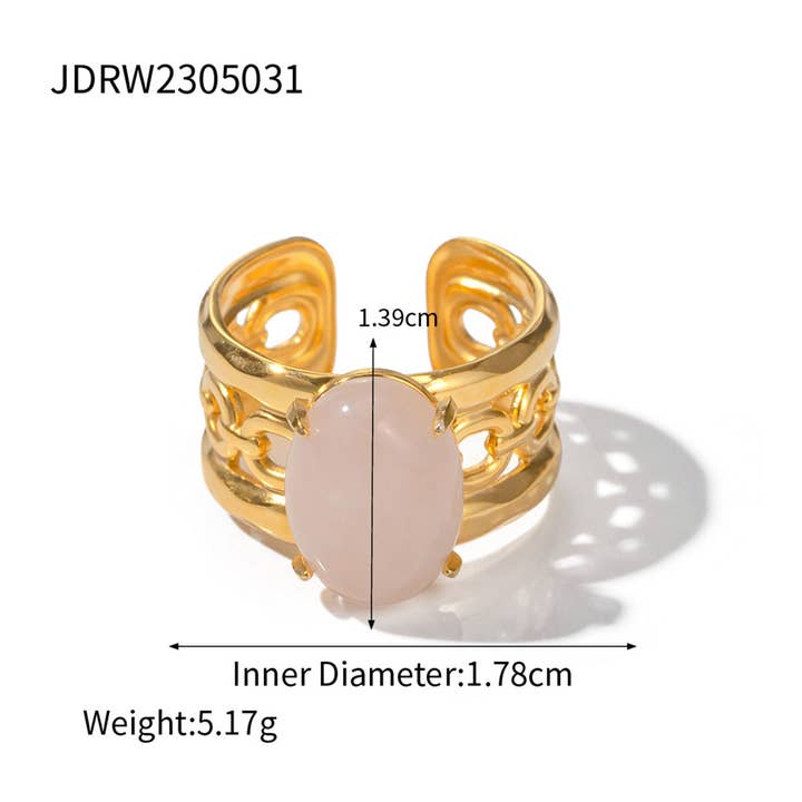 ACCITY - Wholesale Single Stone/Solitaire Ring - STAINLESS STEEL NATURAL STONE RINGS_TURQUOISE_CWAJE0615