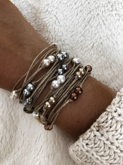 NATURE ET LIN - Vendita all'ingrosso Bracciale con perline - DOUBLE PERLES - Bracciale in lino e perle prodotto in Francia3