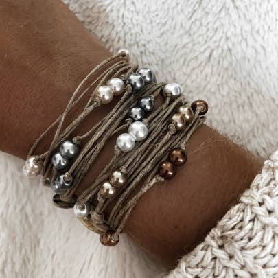 NATURE ET LIN - Wholesale Armband met kralen - DOUBLE PERLES - Armband van linnen en parel gemaakt in Frankrijk1