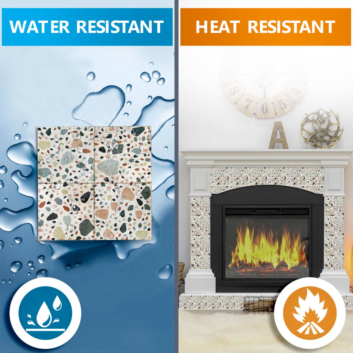 Mi Alma LLC – Azulejo de parede por atacado – Modelo de Autocolantes de Azulejos Vintage Branco de Design Terrazzo - T68