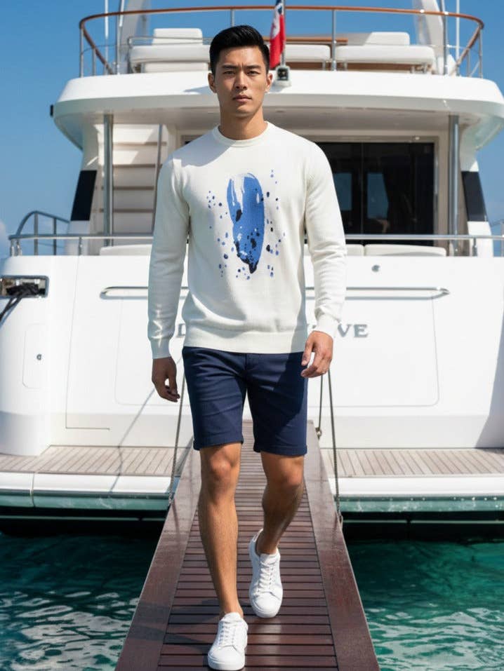 Gola Redonda Garra de Lagosta Intársia Branco por atacado de Hommard