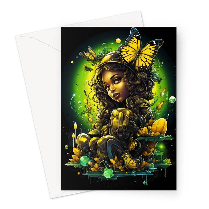 Urban Jungle Metamorphosis Muse Luminous Butterfly Queen Greeting Card for wholesale by D'Sare