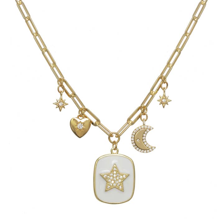 Witte emaille celestial charm ketting voor wholesale door Rachel Reinhardt