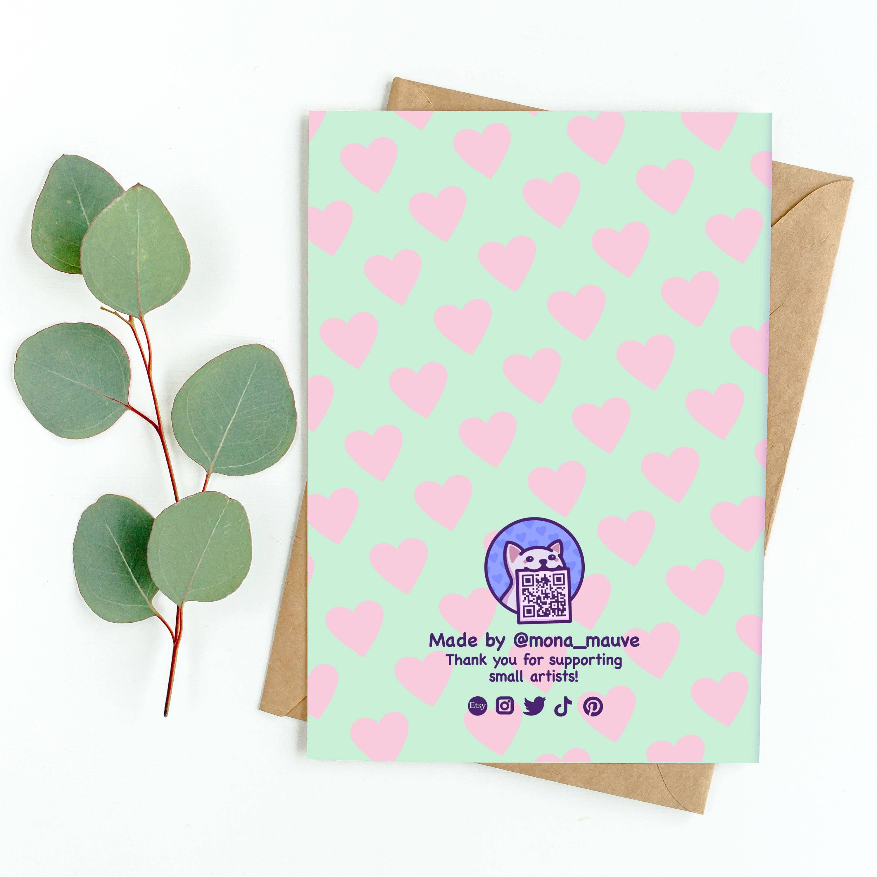 Mona Mauve • Silly Art! – wholesale Anniversary card – Funny Pop Cat Anniversary Card | Cat Meme Love Card3
