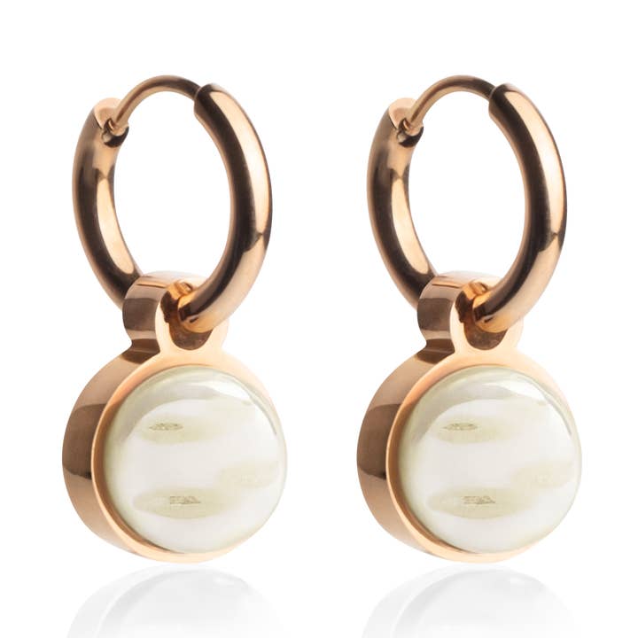 Mix & Match Creolen mit Anhänger •Rosé / Perlmuttweiß• 12mm für den Großhandel von ALEXASCHA