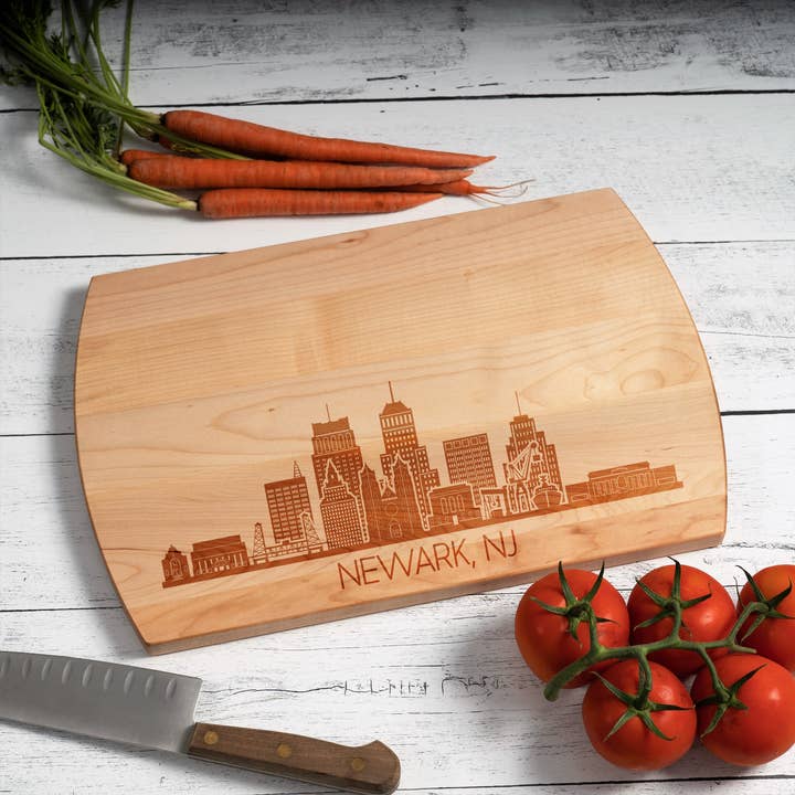 Newark NJ City Skyline Cutting Board - 16x10.5 Maple for wholesale by Blue Ridge Mountain Gifts