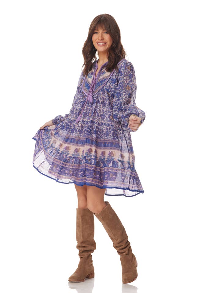 Blue Boheme – Engroshandel Kjole - Dame – Sienna Trykt Kort Kjole Liberty Blå