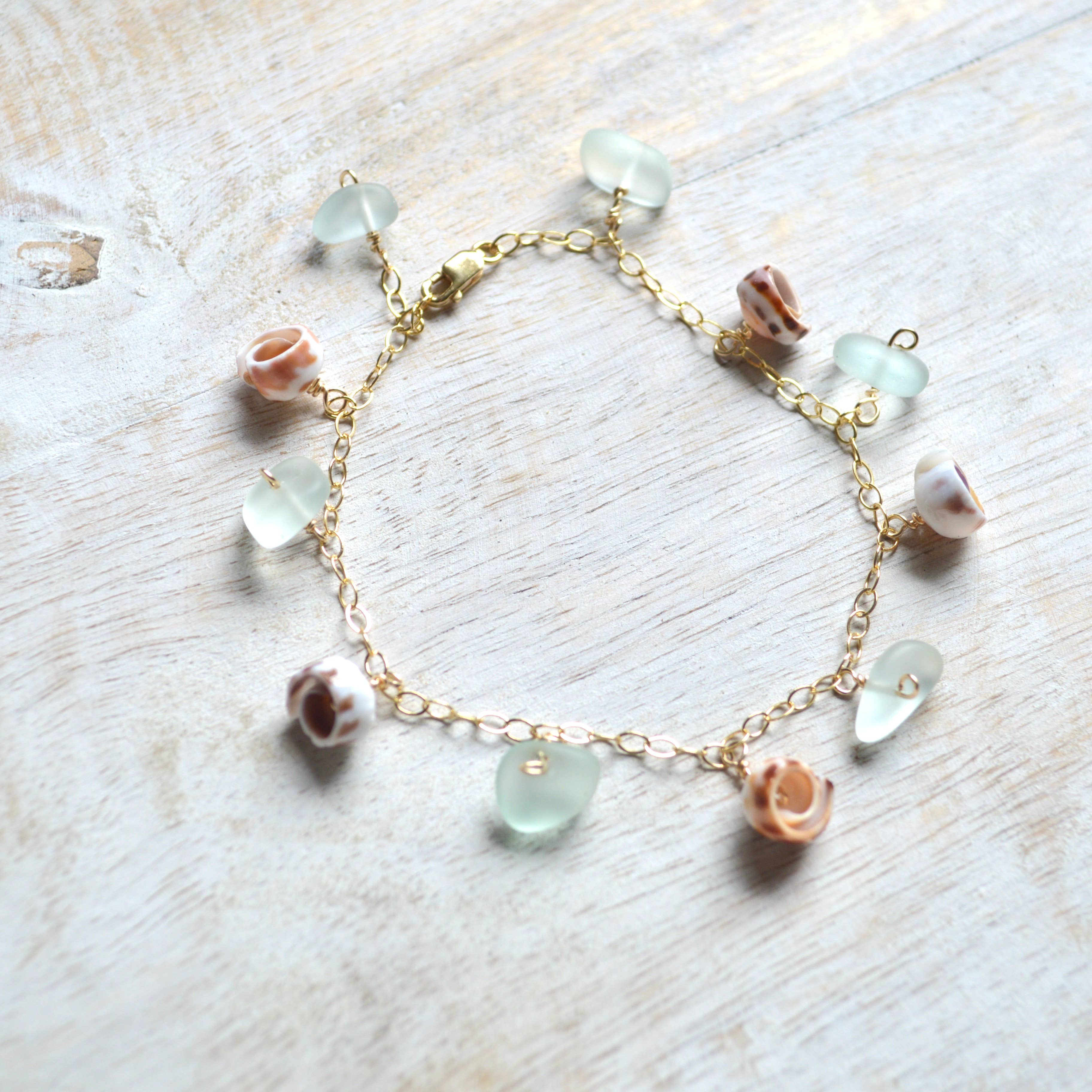 Salty But Sweet - Wholesale Charm/Dangle Bracelet - Puka Shell & Sea Foam Glass Chain Bracelet3