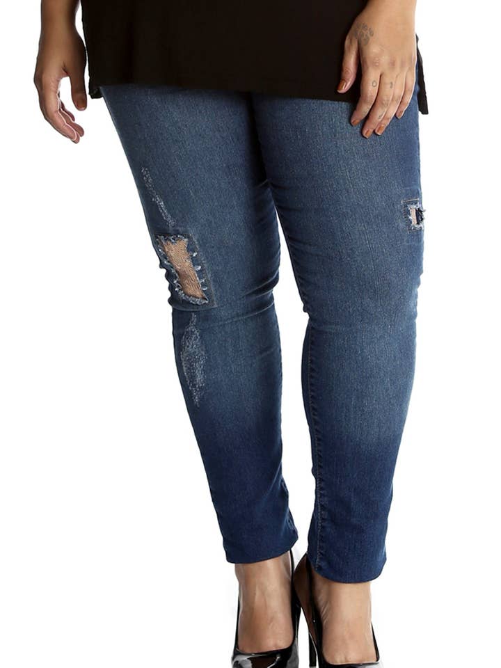 6077 Vaqueros Rasgados con Parche de Lentejuelas Brillan con Estilo para venta al por mayor de NOUVELLE