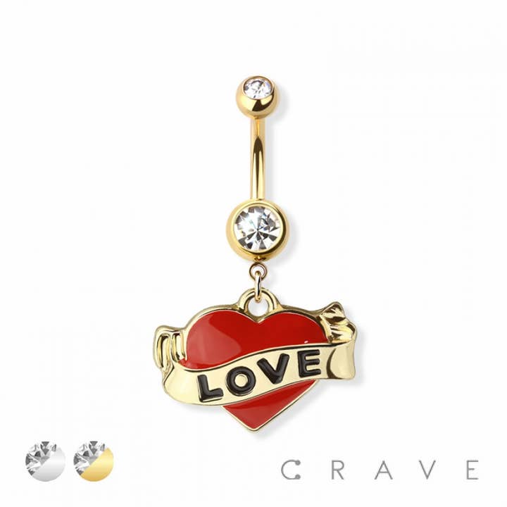 BAGUE NOMBRIL LOVE DANGLE EN ACIER CHIRURGICAL 316L pour la vente par CRAVE