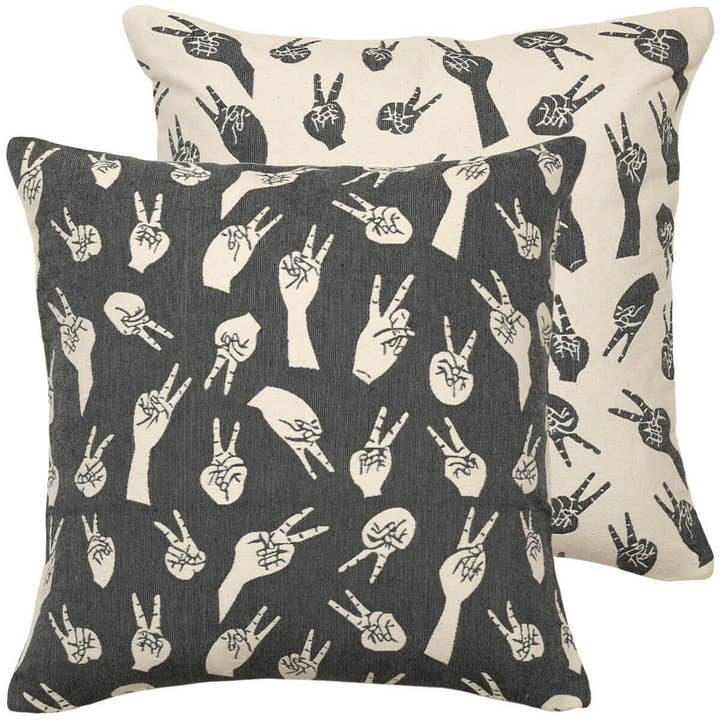 Grey Peace Hands Woven Cushion Cover for wholesale by Safomasi