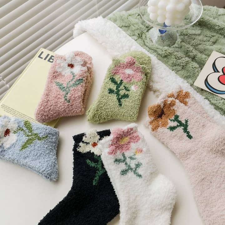 Fuzzy Rose Flower Garden Socks (JUA) for wholesale by LoveLina