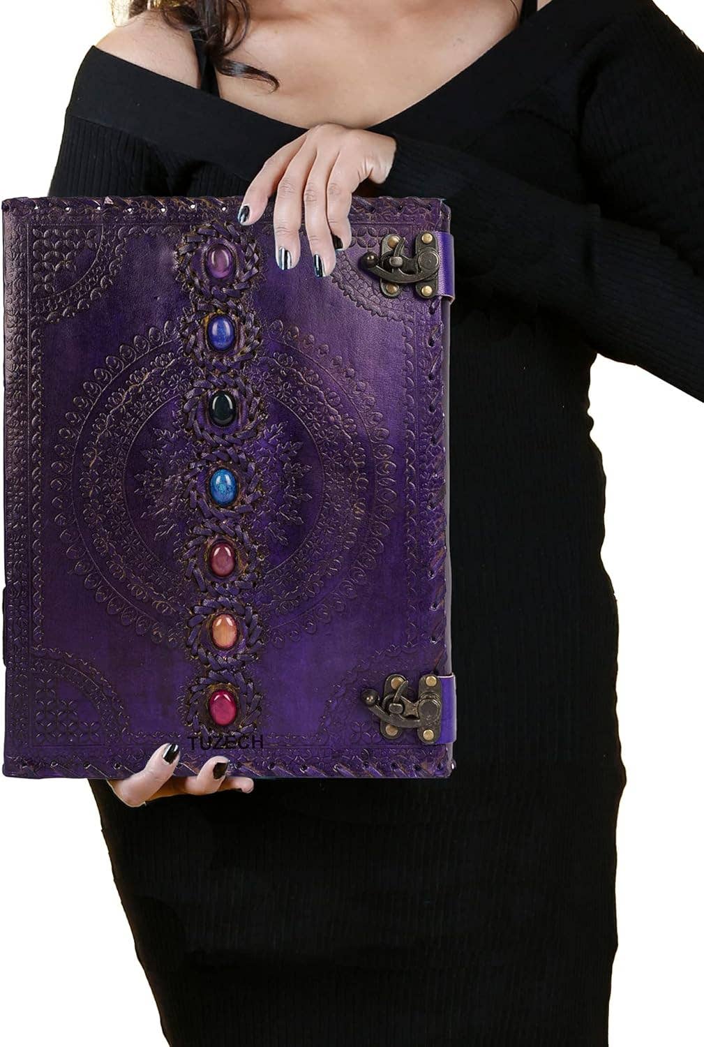 Tuzech Leather - Wholesale Journal/Diary - Seven Chakra Leather Journal – Handmade Embossed Diary 13"58