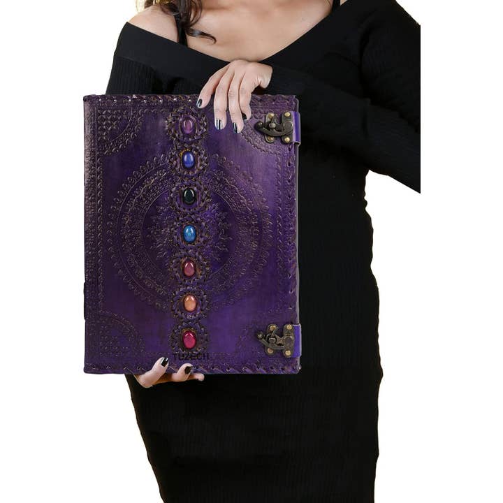 Tuzech Leather - Wholesale Journal/Diary - Seven Chakra Leather Journal – Handmade Embossed Diary 13"58