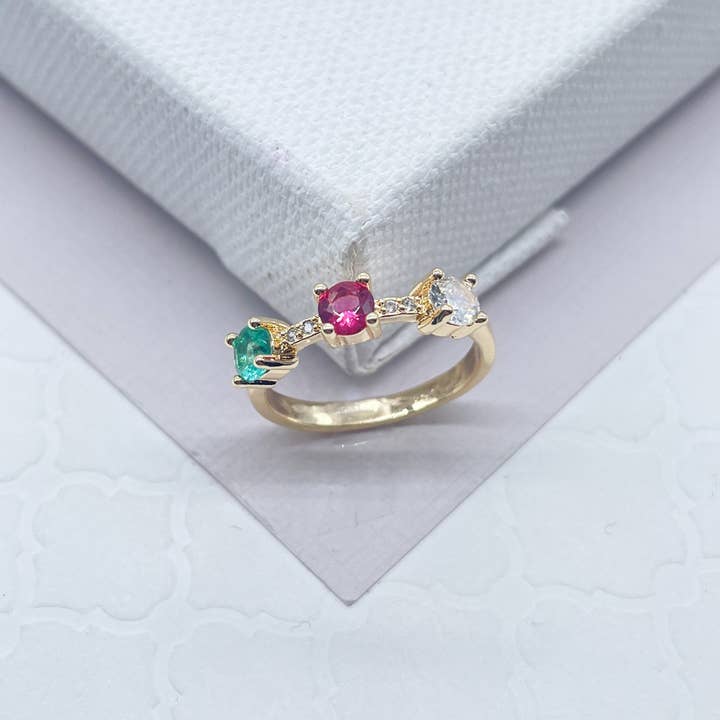 18k GF Eternity Ring: Pink, Crystal, Green Cubic Zirconia for wholesale by Milie