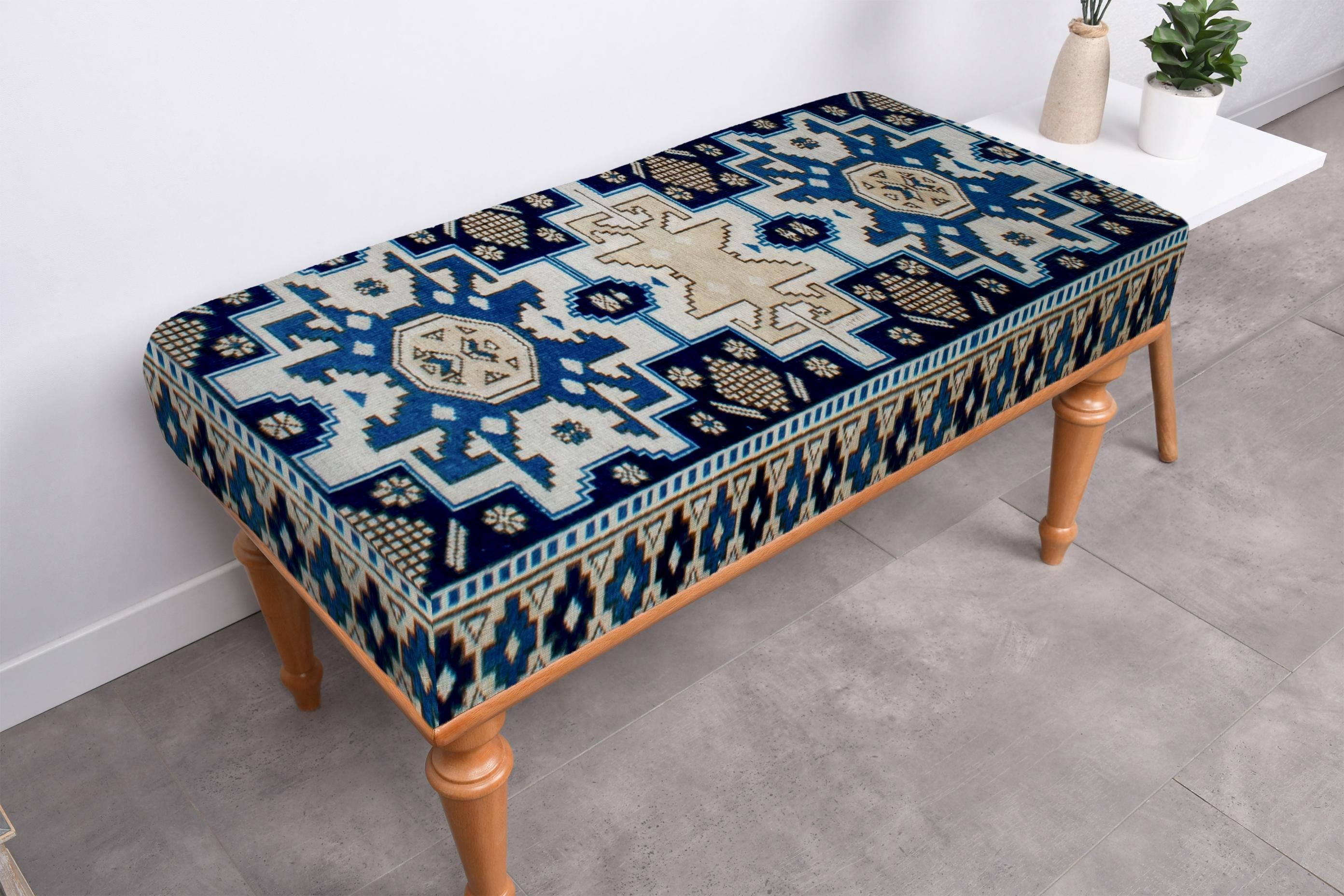 The Loom Wholesale – wholesale Bench – Traditional Turkish Rug Bench With Solid Wood Legs18