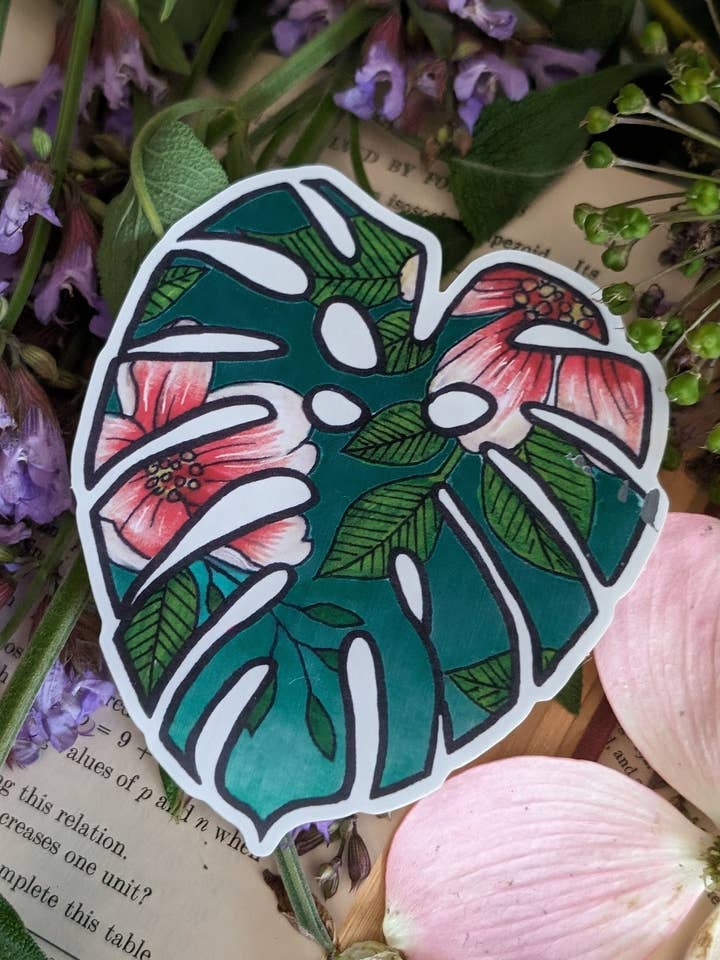 Pegatina impermeable hoja de Monstera para venta al por mayor de Ink & Wildflower